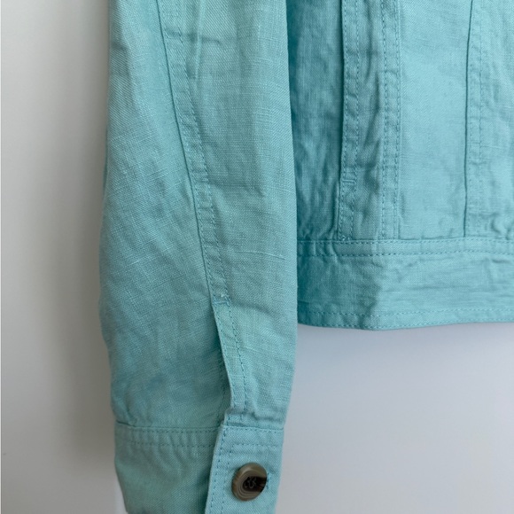 Coldwater Creek Journey lightweight Linen Clearwater Aqua Denim Jacket New Large - Picture 5 of 11